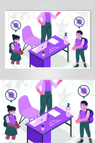 紫色椅子大脑清新教师校园矢量素材