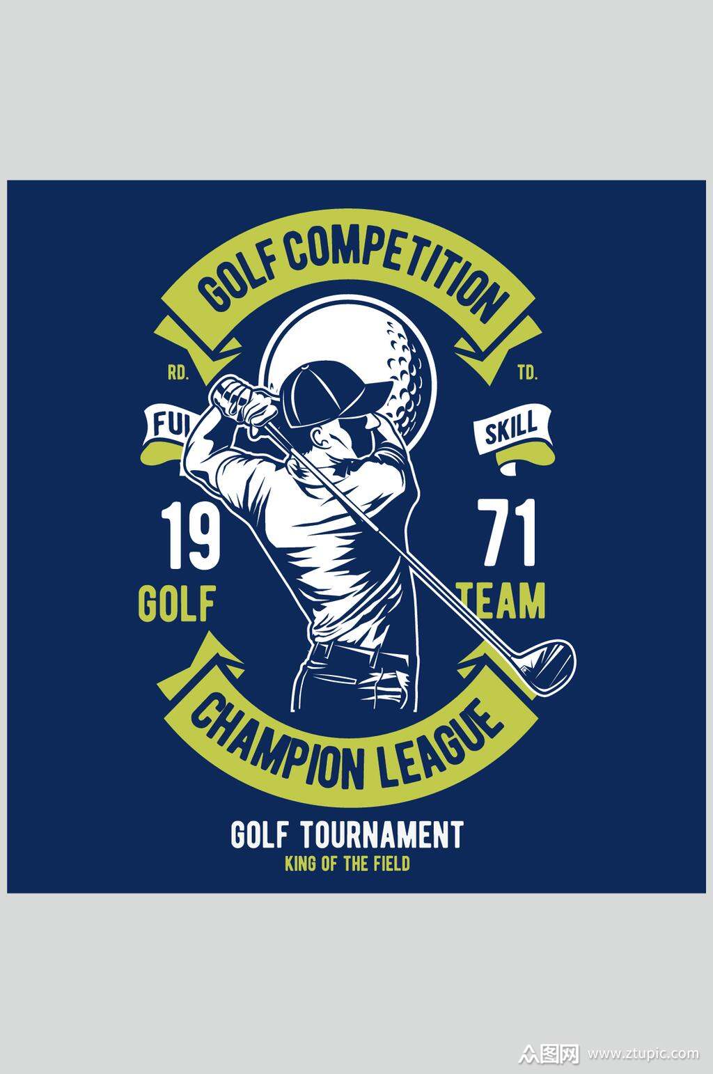 打球蓝黄英文高尔夫球图标矢量素材素材