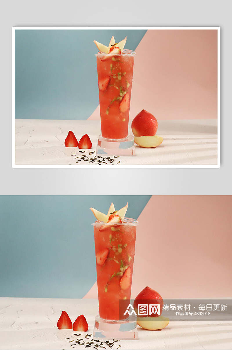 草莓桃子美味果汁奶茶摄影图片素材