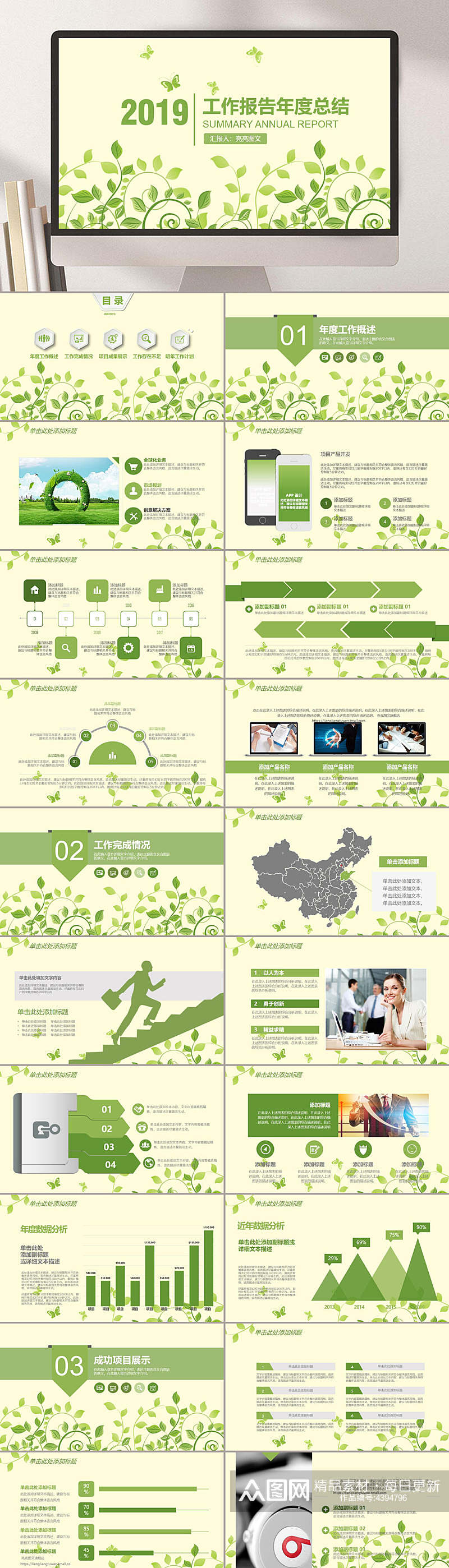绿色商务工作年度报告总结PPT素材