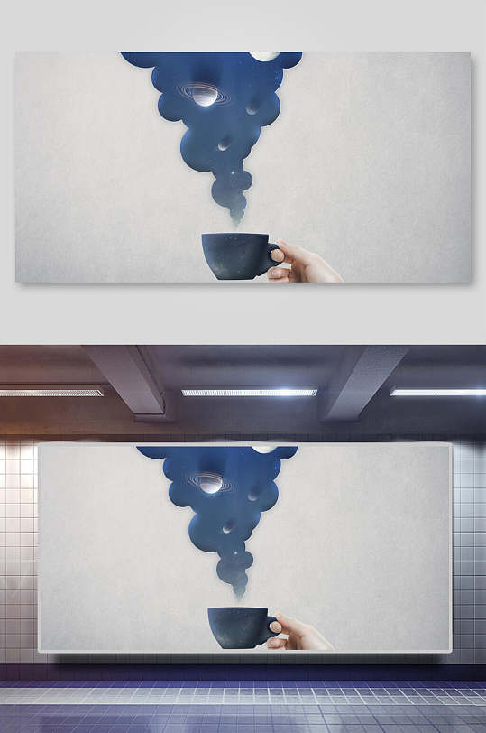 烟雾茶杯手指创意星球海报背景