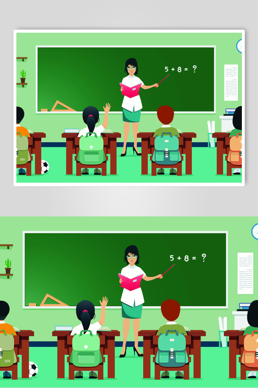 上课绿色椅子学生教师校园矢量素材素材