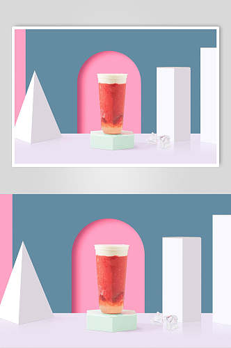 创意粉色奶茶精致下午茶图片