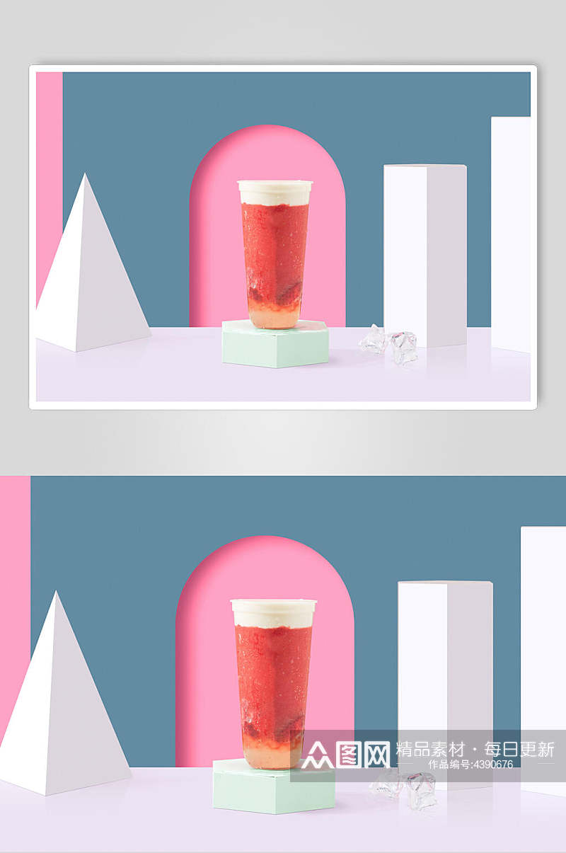 创意粉色奶茶精致下午茶图片素材