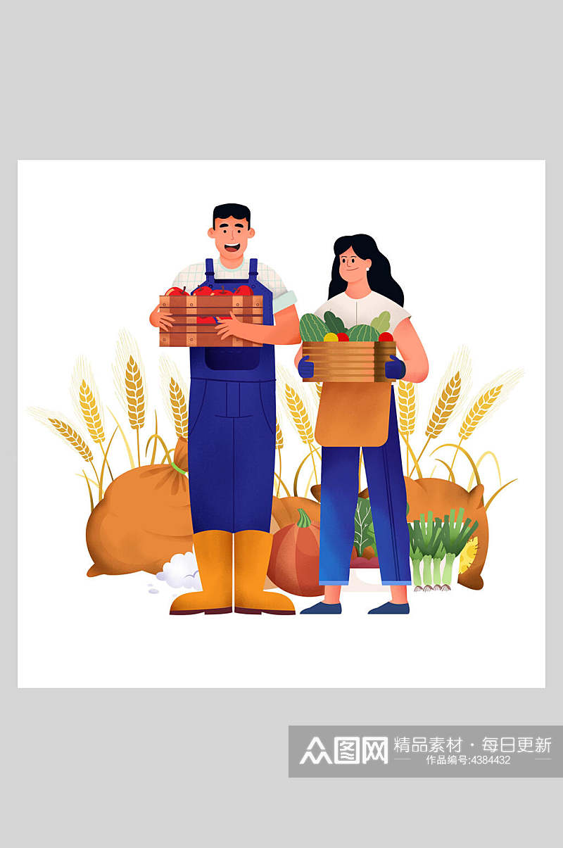 创意手绘小麦农民丰收节插画素材