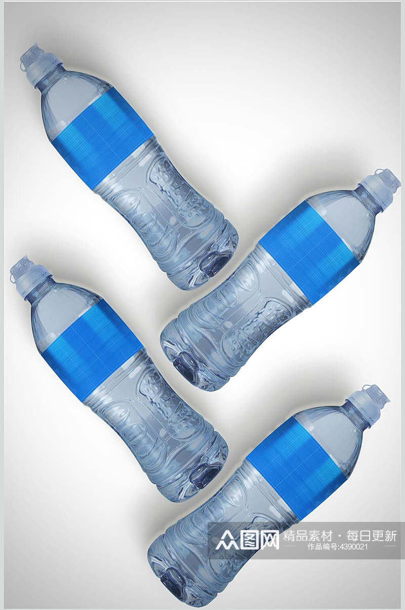 液体瓶子蓝白色矿泉水标签样机素材