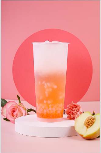 桃子奶茶果汁创意摆拍图片