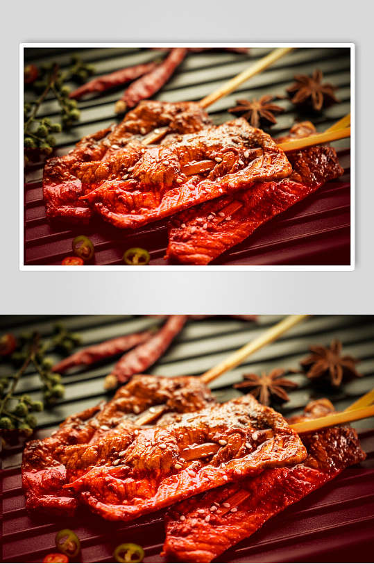 红色烤肉串美食图片