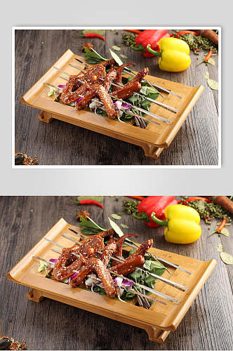 木盘子铁签可以烤的周黑鸭美食图片