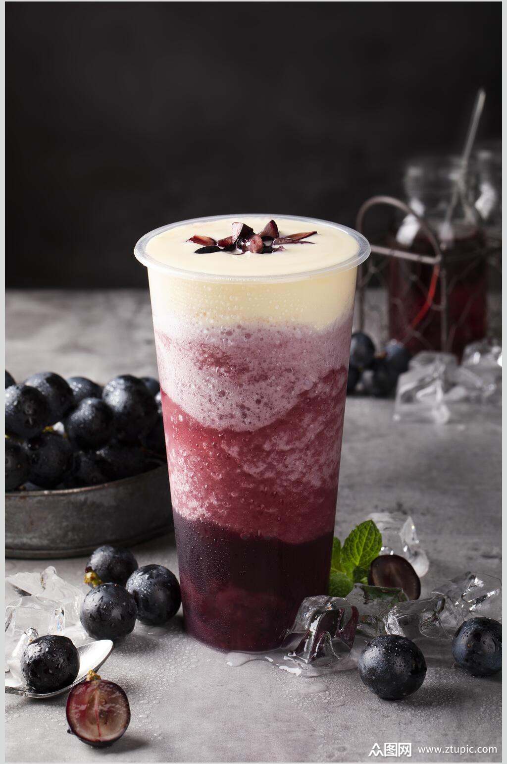 奶茶蓝莓果汁创意摆拍图片素材