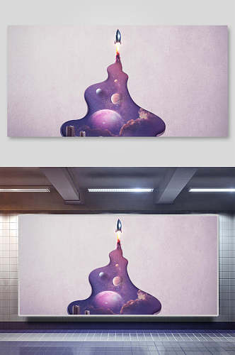 球形立体紫色创意星球海报背景