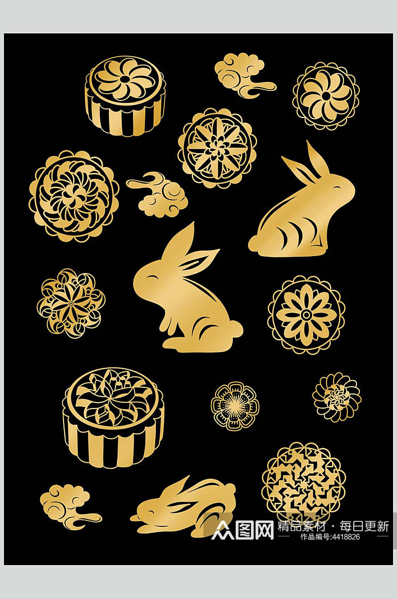 兔子中秋装饰图案素材素材