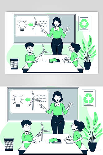 植物绿色简约灯泡教师校园矢量素材