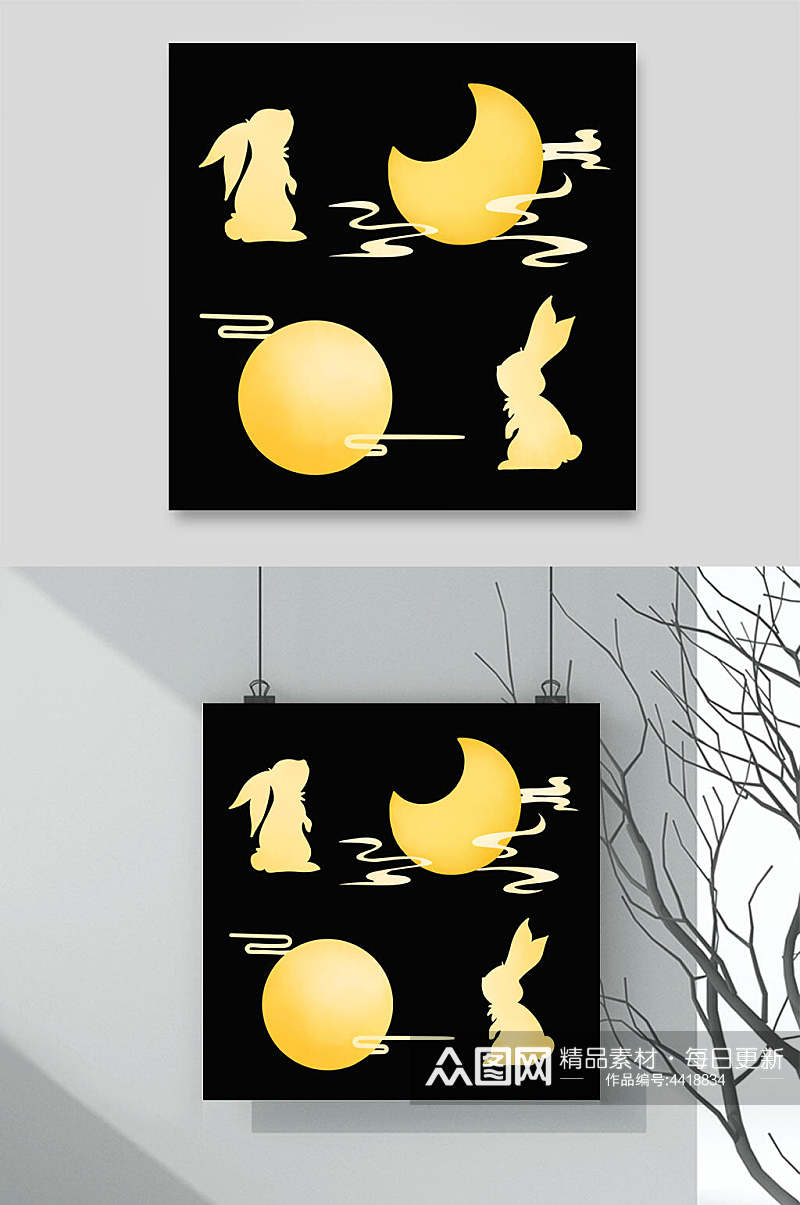 月亮兔子中秋装饰图案素材素材