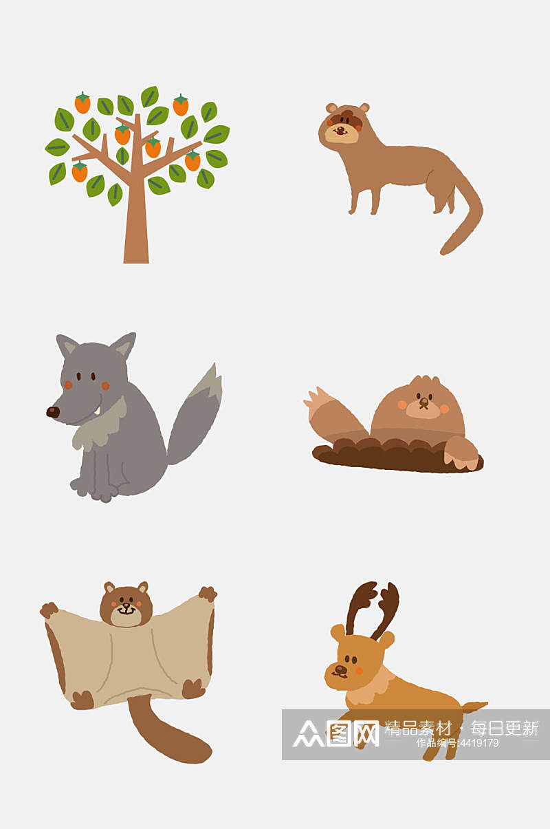 蝙蝠狐狸卡通北欧森林动物免抠素材素材