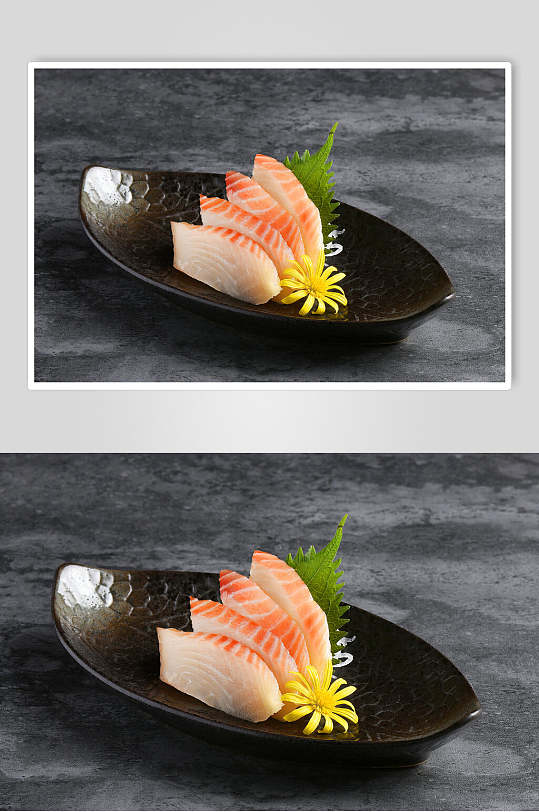 四片儿切好的三文鱼美食图片