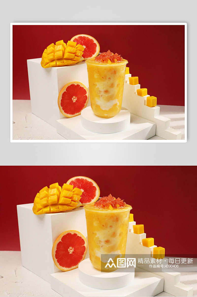芒果柠檬清新果汁奶茶摆拍图片素材