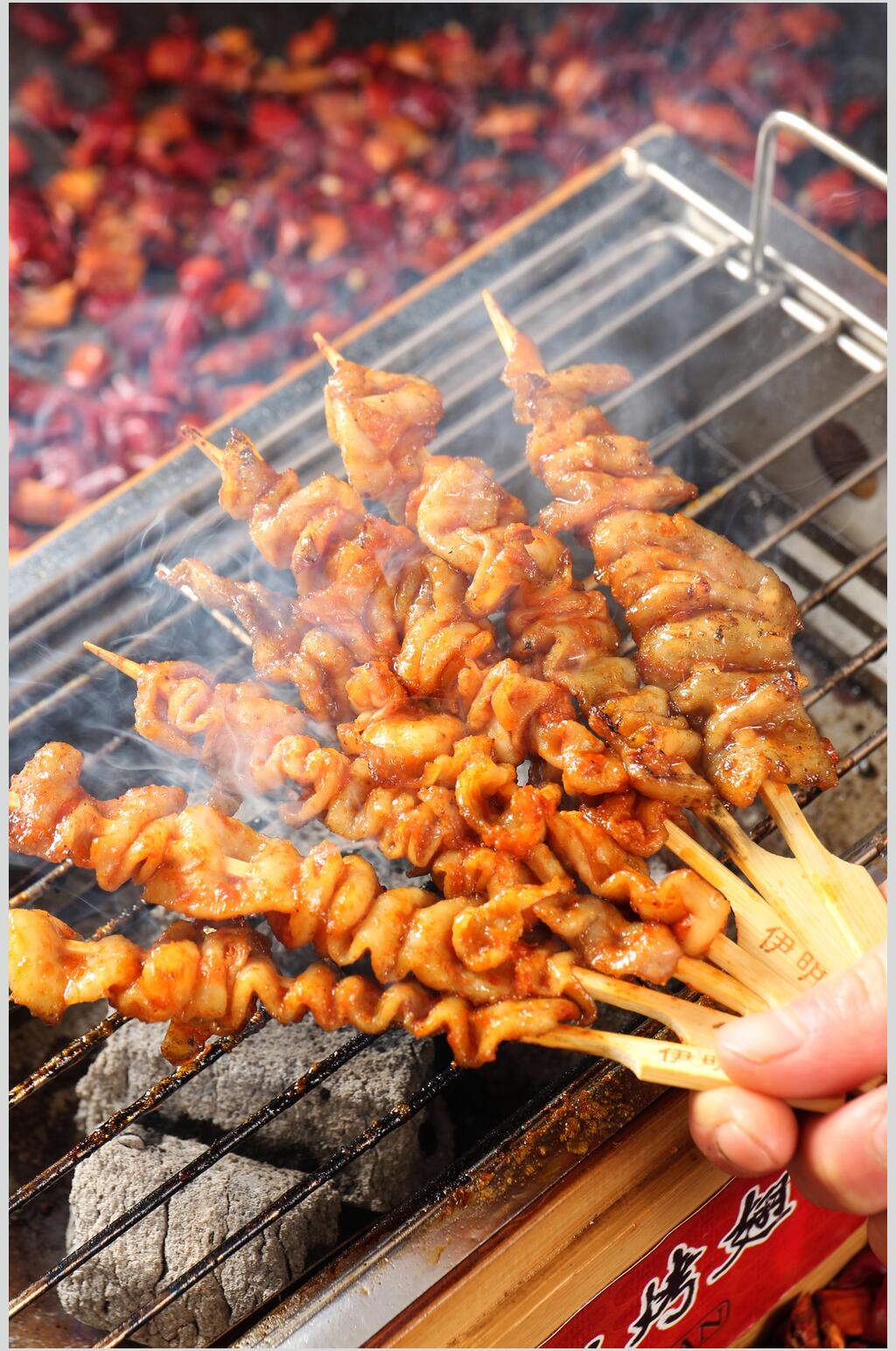 烤肉串鸭肠美食图片素材