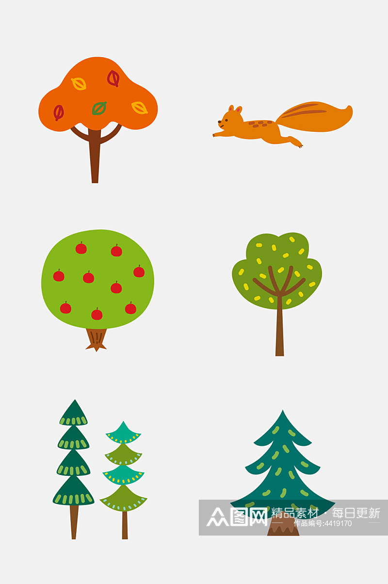 圣诞树卡通北欧森林动物免抠素材素材