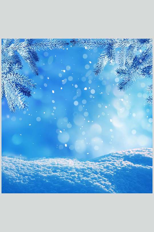 蓝白灯光冬季雪景高清图片