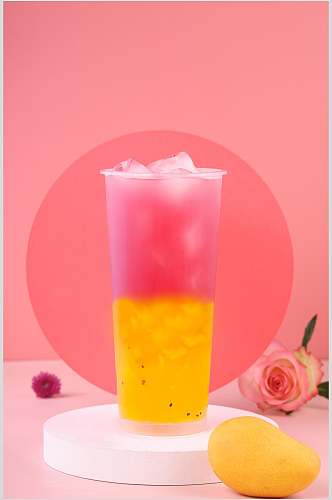 芒果黄红奶茶果汁创意摆拍图片