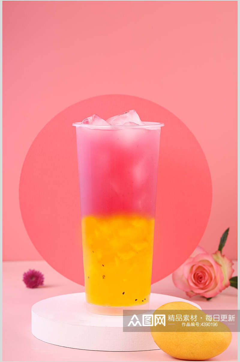 芒果黄红奶茶果汁创意摆拍图片素材