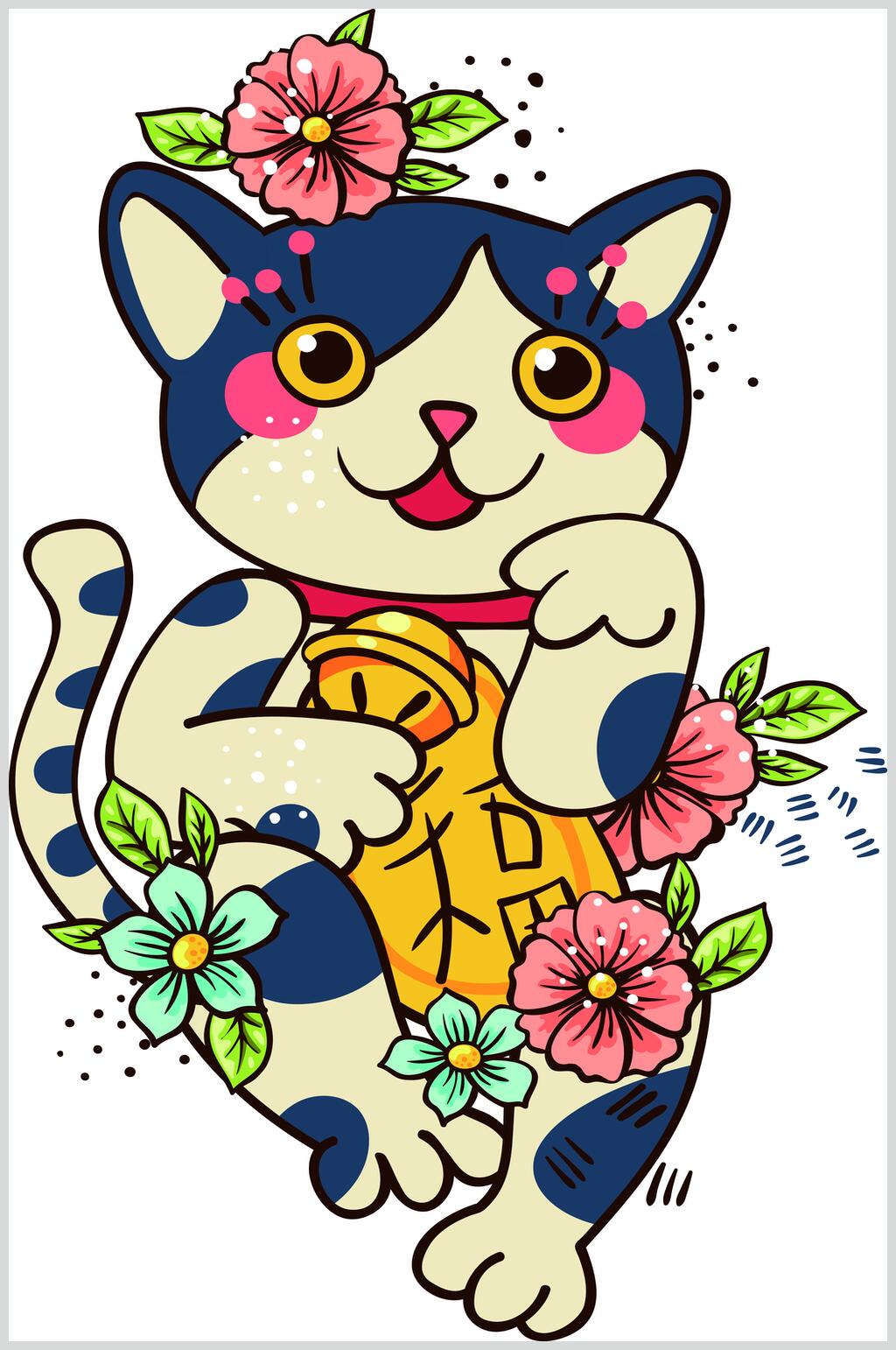 猫咪可爱日式卡通招財貓矢量素材素材