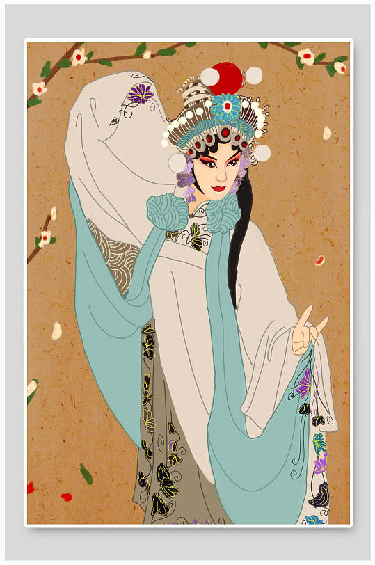 大气花朵京剧戏曲脸谱插画