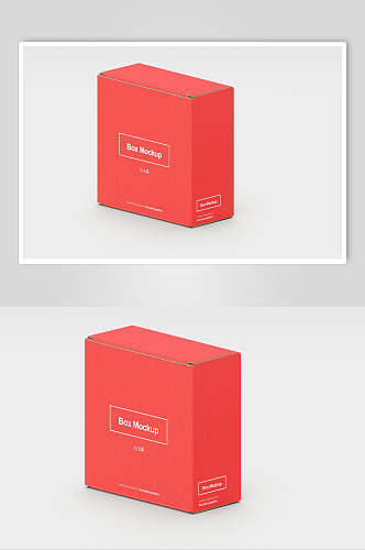 红色英文简约大气纸盒包装盒样机