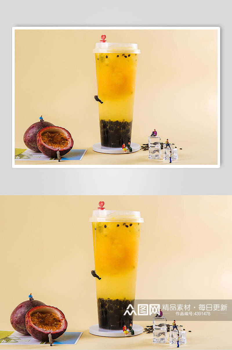 百香果清新果汁奶茶摆拍图片素材