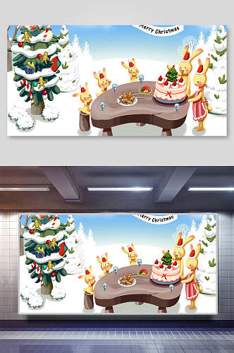 唯美圣诞树蛋糕圣诞节插画