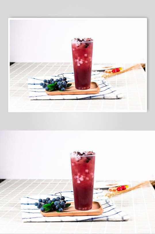 蓝莓红色奶茶果汁创意摆拍图片