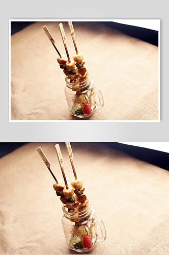 三串玻璃杯干贝丸子美食图片