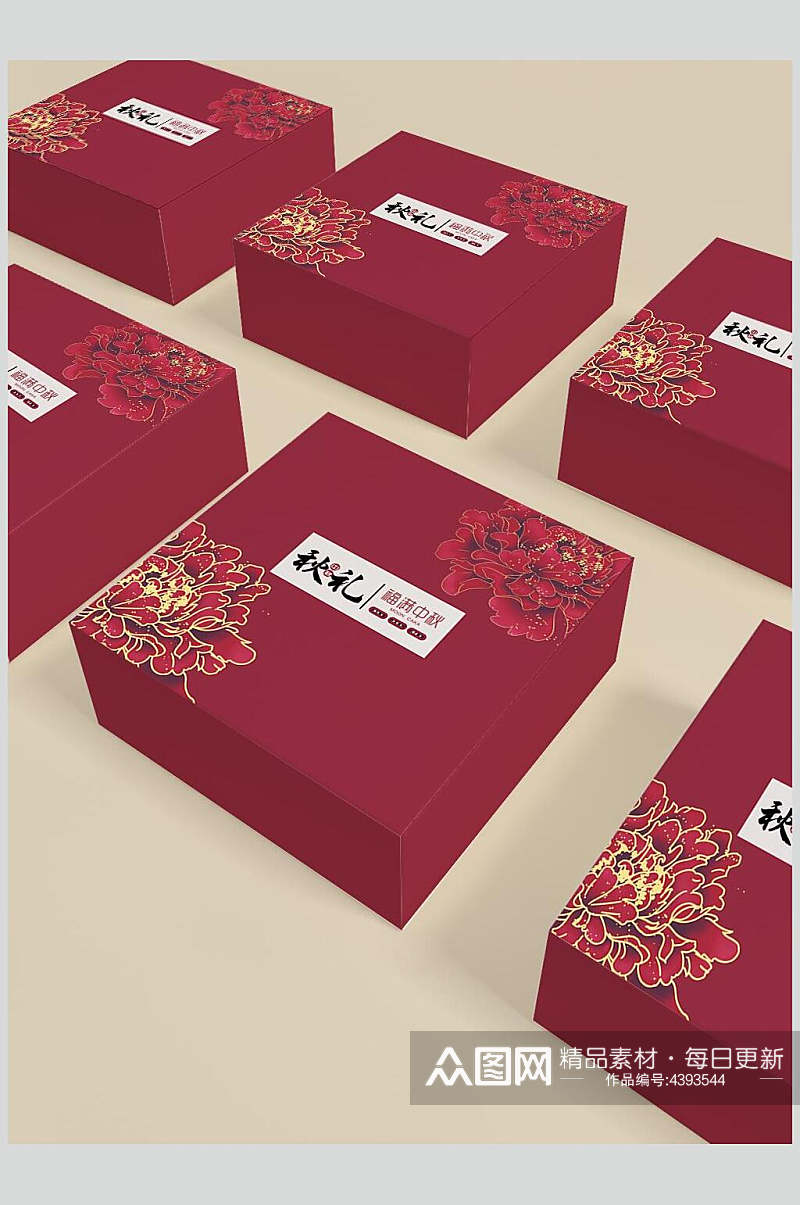时尚花朵大气高端红中国风礼盒样机素材