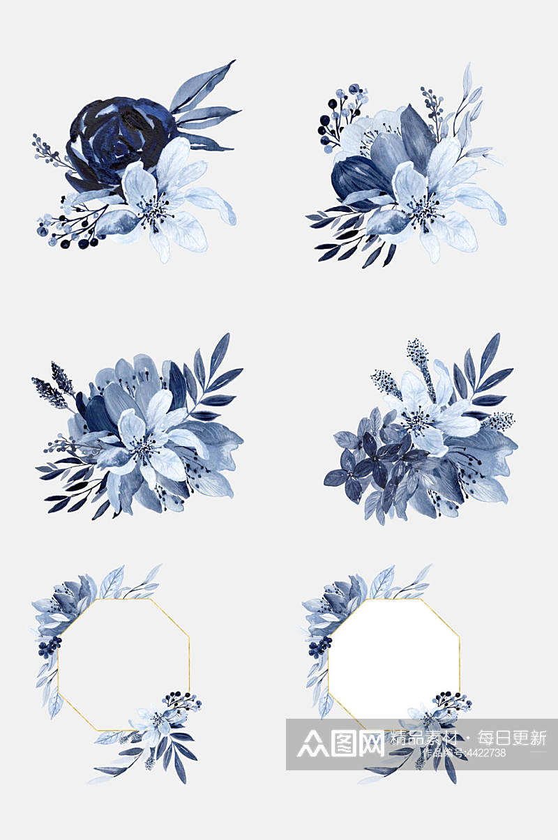 优雅海蓝花卉免抠素材素材