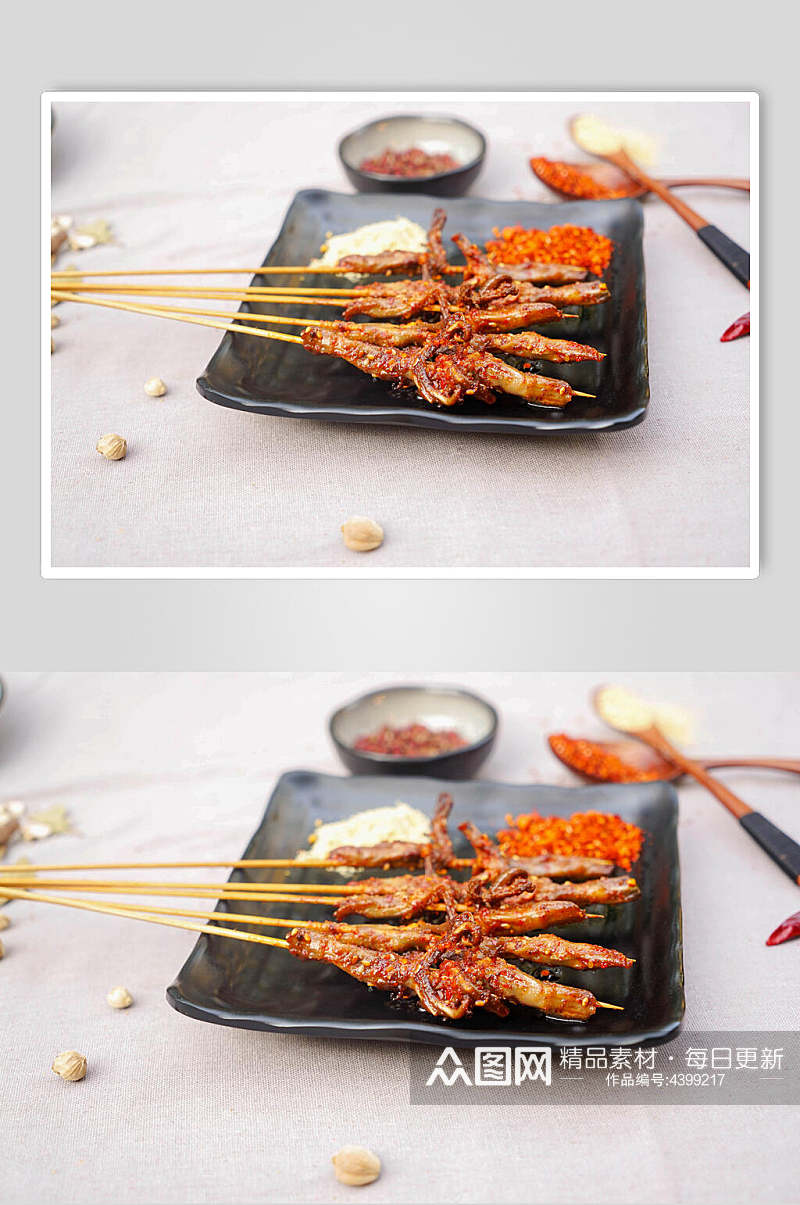 竹签鸭舌烧烤美食高清图片素材