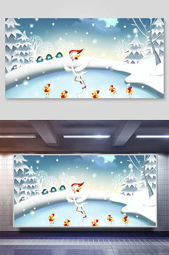 创意圣诞树鸭子圣诞节插画