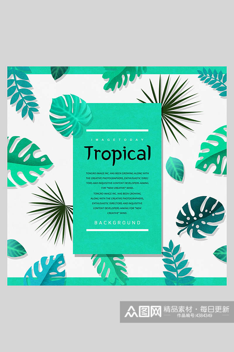 青色夏季促销热带雨林叶子海报素材