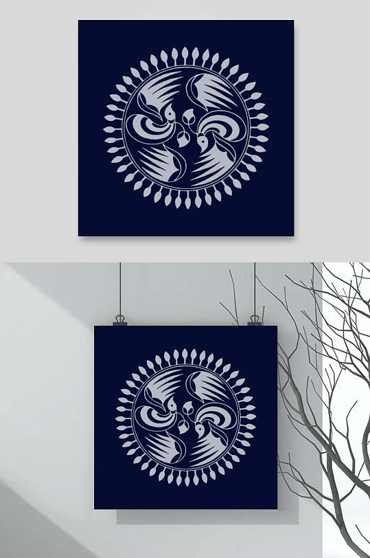 黑底时尚苗族蜡染图案矢量素材