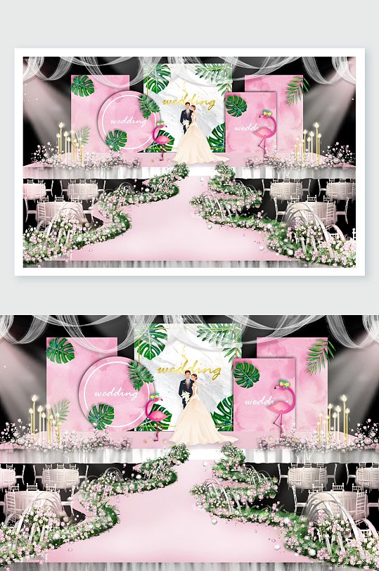 椅子粉绿大气火烈鸟婚礼舞美设计-众图网