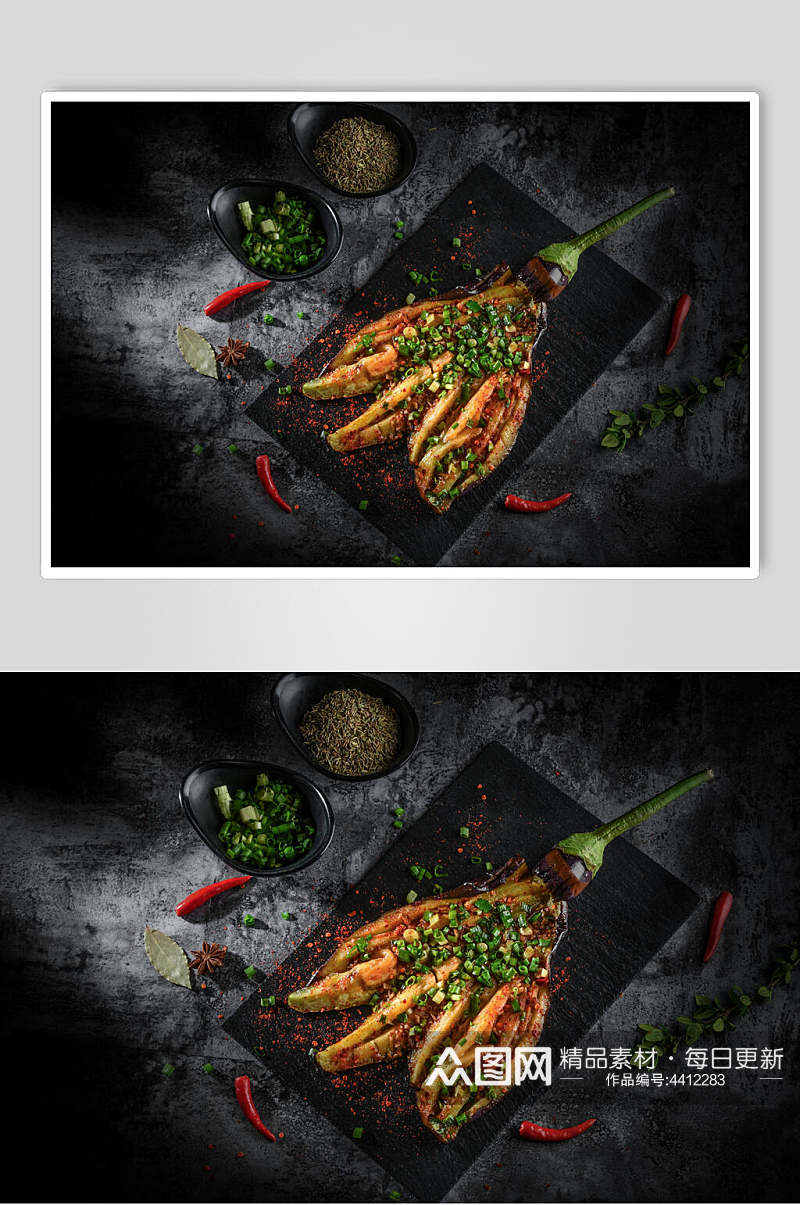 茄子葱花辣椒香叶烧烤美食图片素材