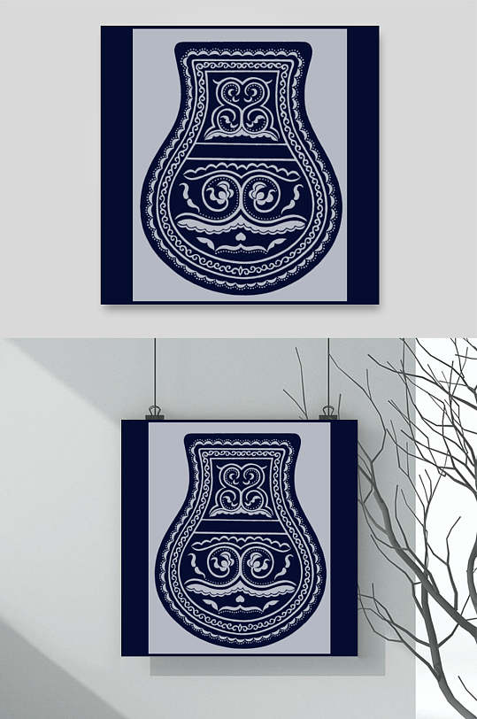 纹理简约手绘苗族蜡染图案矢量素材