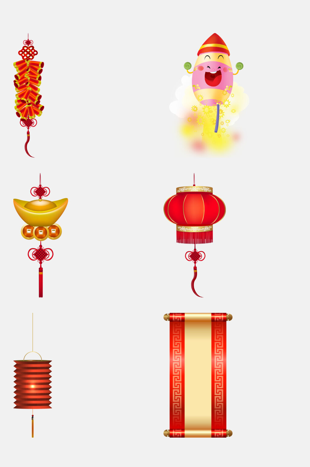 金元宝卷轴新年灯笼鞭炮免抠素材素材