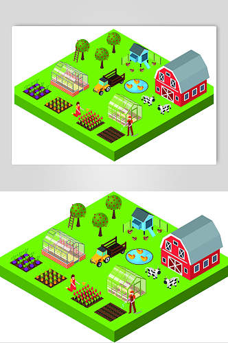 房子立体绿色清新智能农场矢量素材