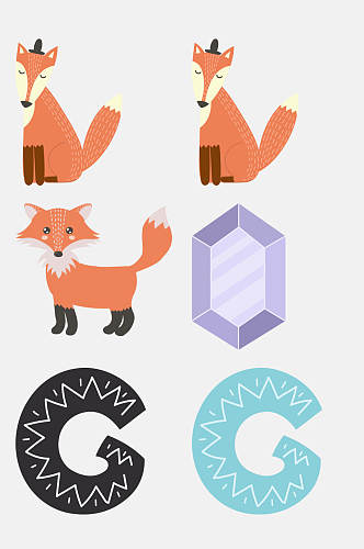 狐狸钻石可爱卡通动植物字母免抠素材