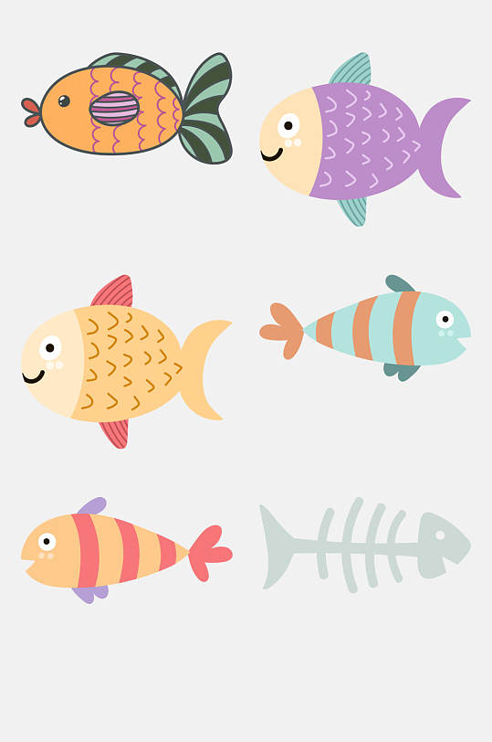 鱼可爱卡通动植物字母免抠素材