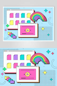 彩虹简约创意插画电脑桌面矢量素材