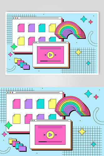 彩虹简约创意插画电脑桌面矢量素材