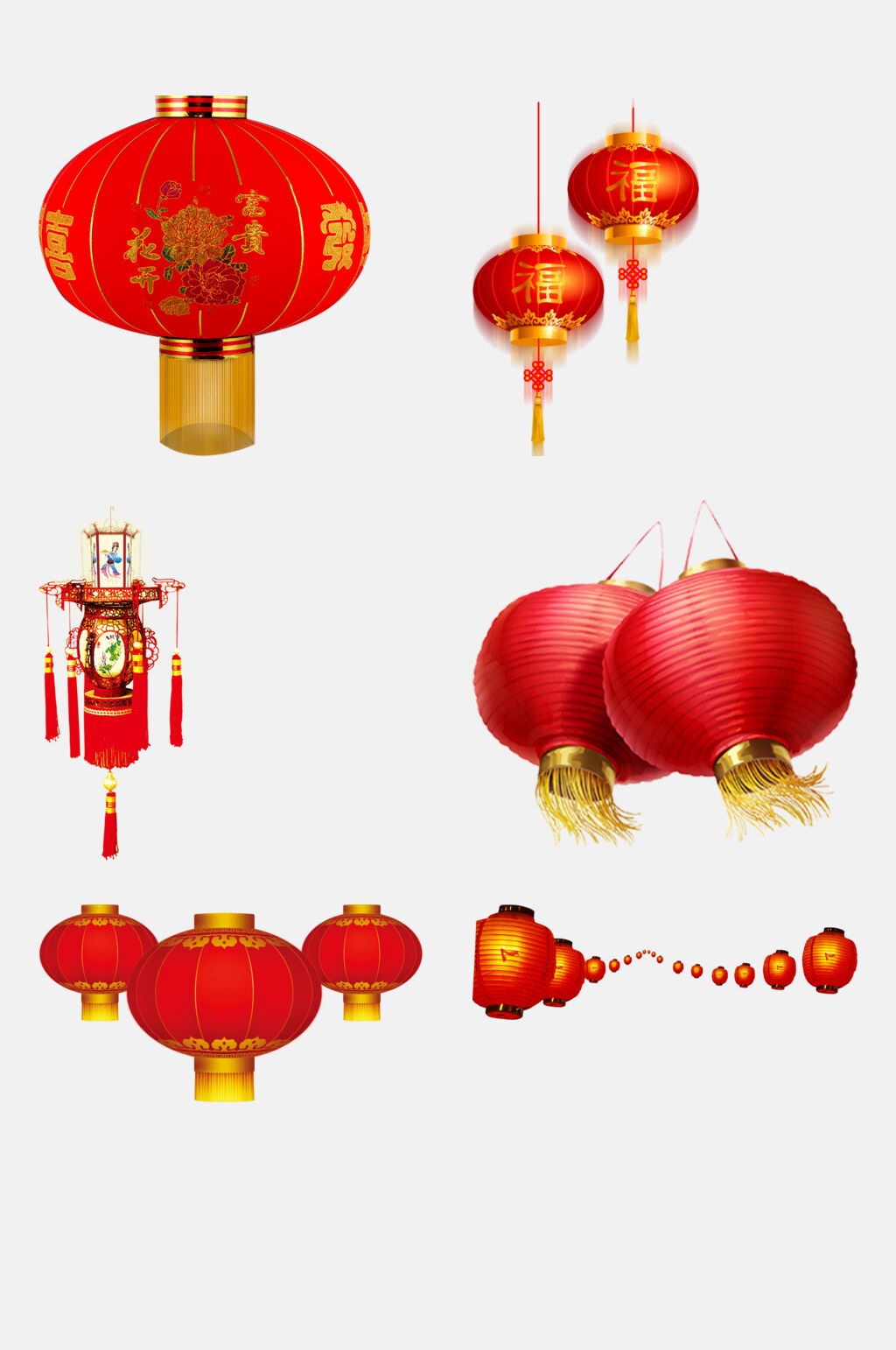 大气红色祥云新年灯笼鞭炮免抠素材素材