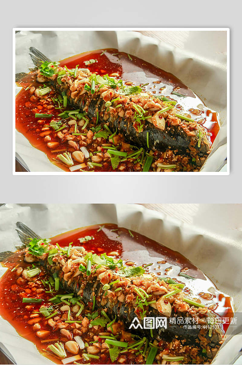 创意香菜花生美味烤鱼图片素材